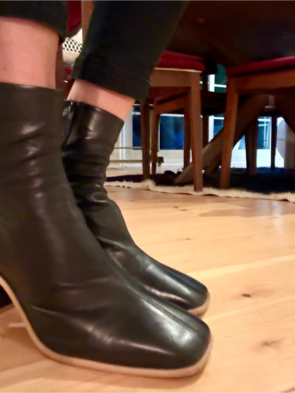 Black Leather Block Heel Ankle Boots - Women - Picture 6 of 6